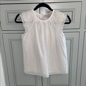 LOFT White Eyelet Cap Sleeve Blouse